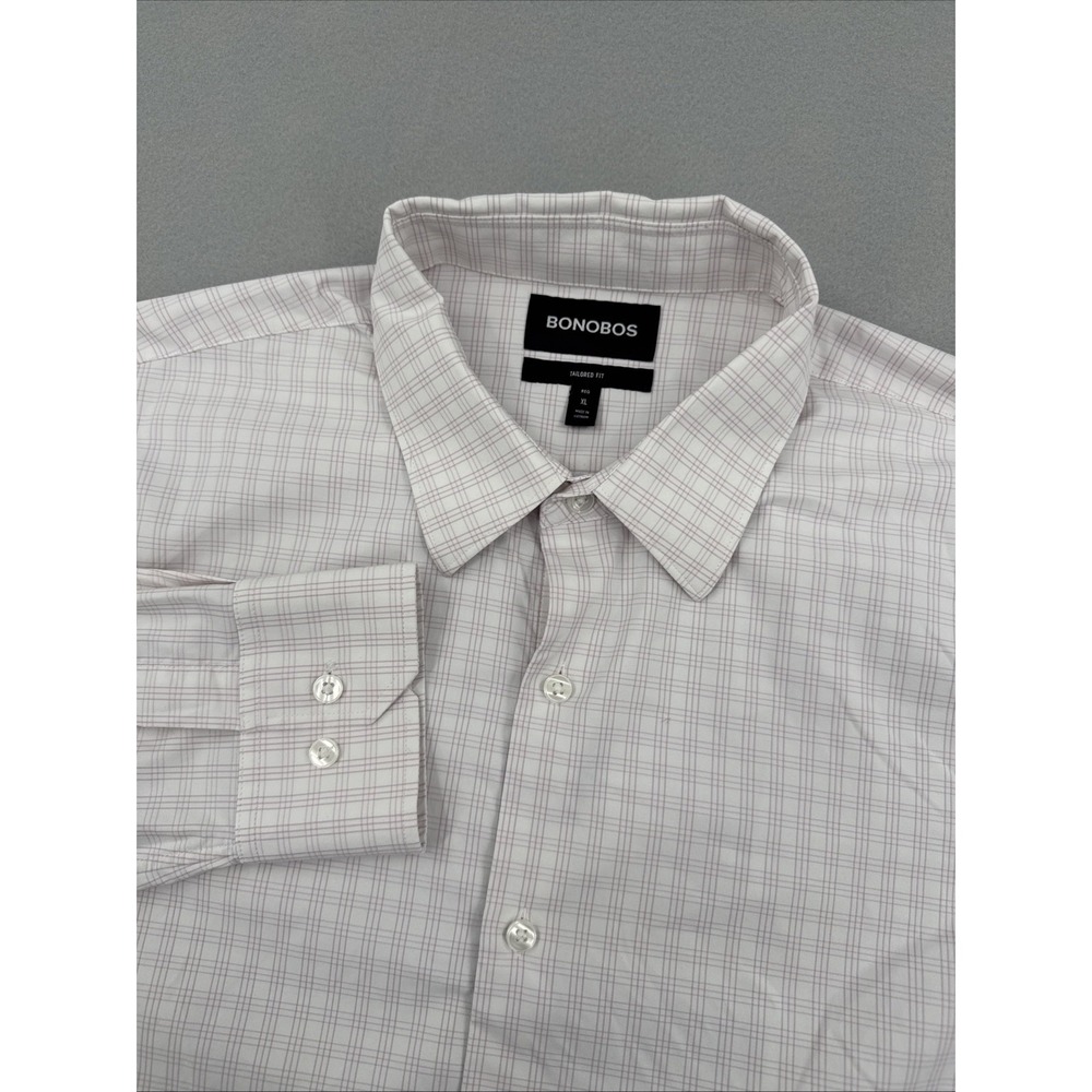 Bonobos Tailored Fit Nylon Long Sleeve Button Down Mens XL Pink Plaid Casual